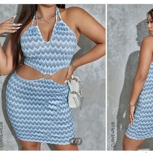 Madrag Chevron Ribbed Purple halter neck cut out